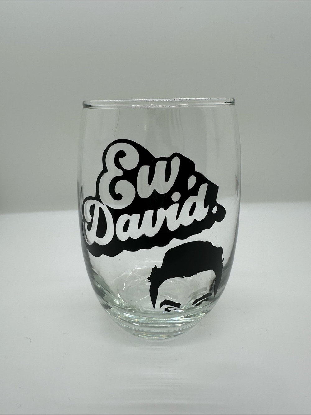 Ew, David Stemless Glass - Clear with Black Graphic
